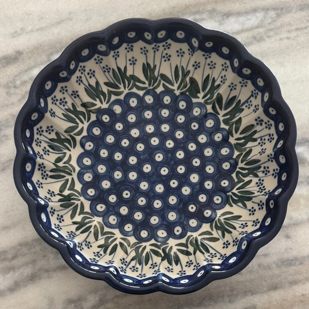 Scalloped Ceramic Serving Bowl in Blue and Green